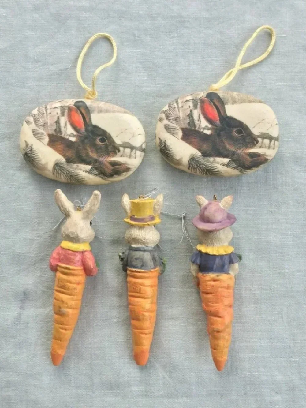 Lot of 5 bunny rabbit carrots Easter ornaments